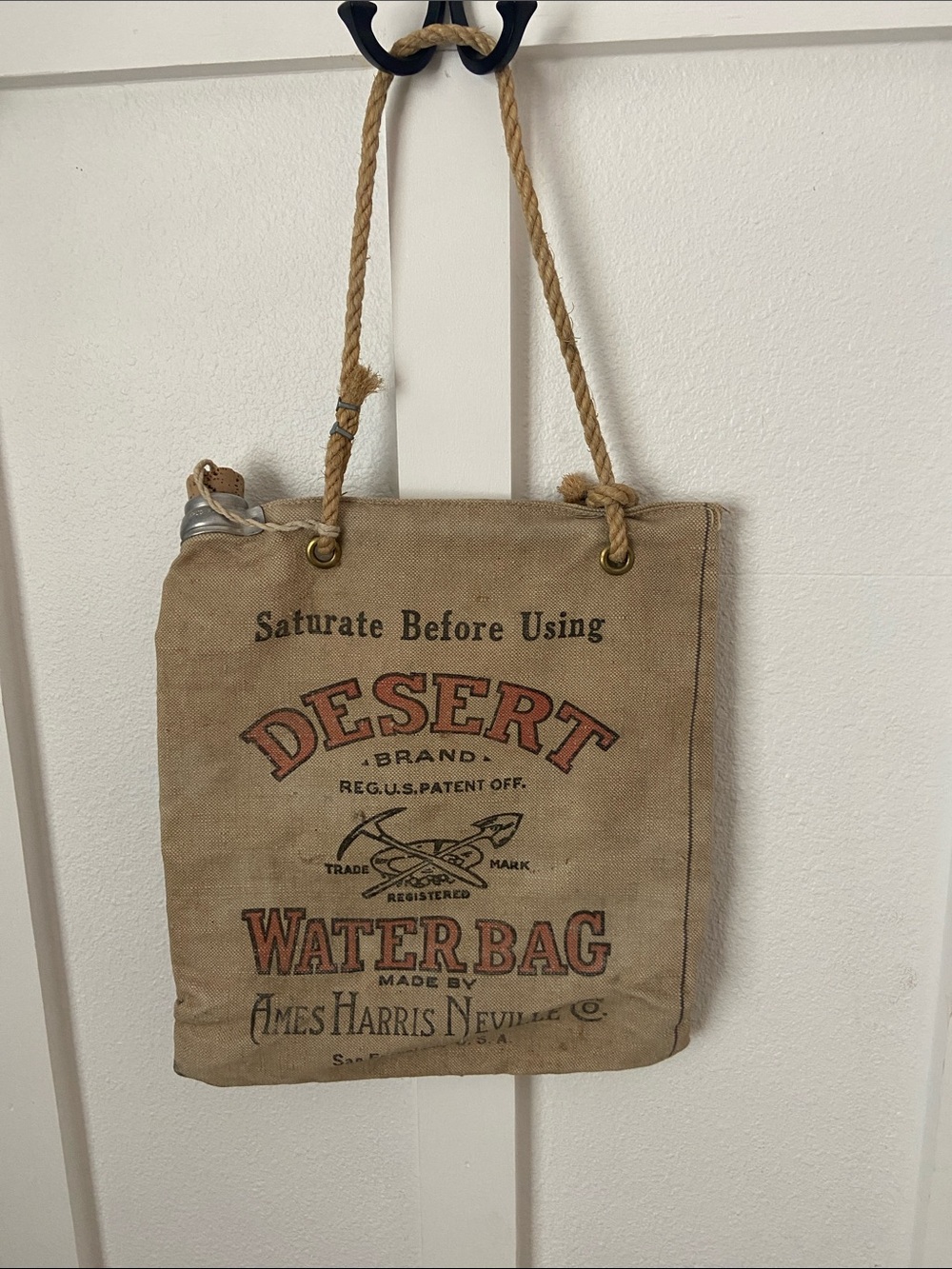 Vintage Desert Brand Canvas Water Bag Ames Harris Neville San Francisco Rustic